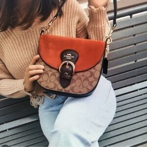 Coach Crossbody Saddle Bag in Orange and Brown Signature Canvas